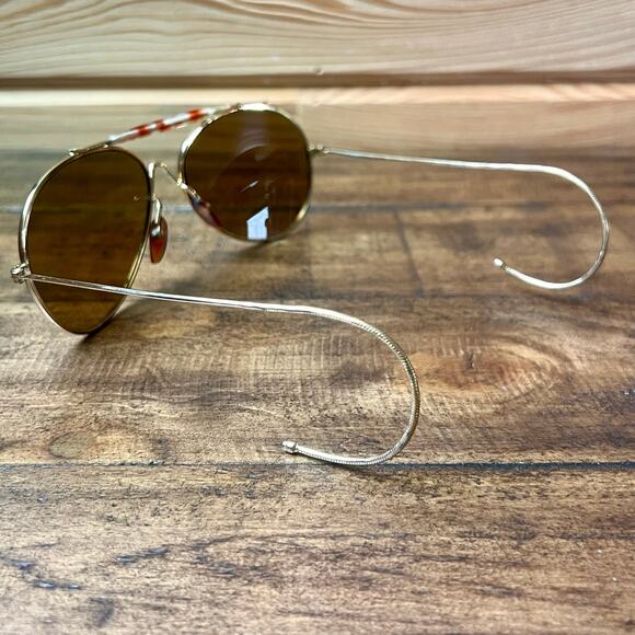 Vintage 70s Aviator Sunglasses Cable Temple Wrap Ear Gold Metal Frame Brown Lens main image 4